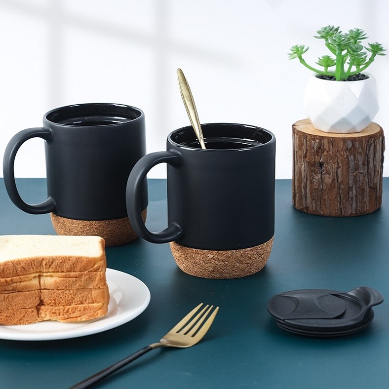 Ceramic Coffee Mug with Insulated Cork and Splash Proof Mug with Handle Lid Cork Bottom Coffee Mugs