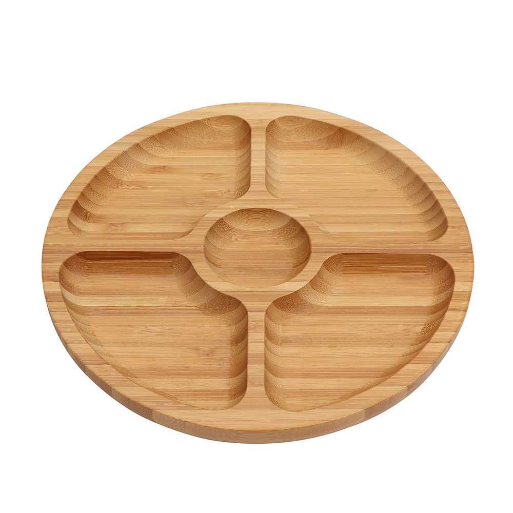 Wooden Petal Shape  Round Dinner Dessert Plate Dried Fruit Service Tray Dish Bamboo Baby Plate Set