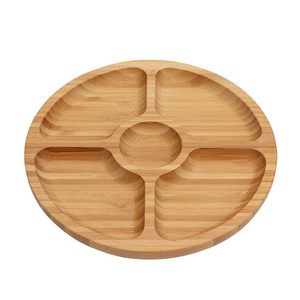 Wooden Petal Shape  Round Dinner Dessert Plate Dried Fruit Service Tray Dish Bamboo Baby Plate Set