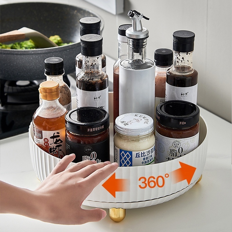 Multifunction Seasoning Organizer Jar Condiment Bottle Tray Round Rotatable Storage Holder Kitchen Accessories Spice Shelf Rack