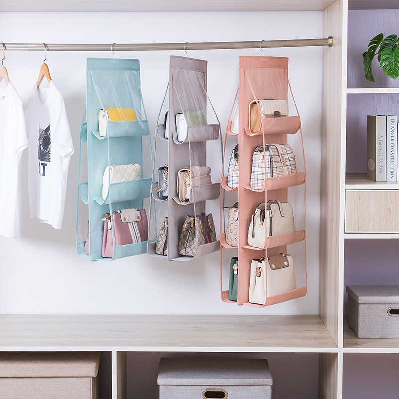 Thickened Double-sided Six-Grid Transparent Storage Bag Dust Closet Bag Hanging Handbag Organizer