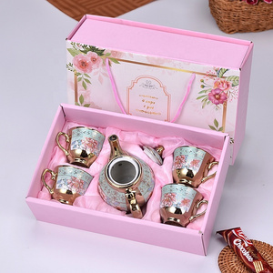 Delicate Bone china Coffee Cup Set European Vintage Tea Cup Tea Kettle Saucer Set Gift box Ceramic tea set