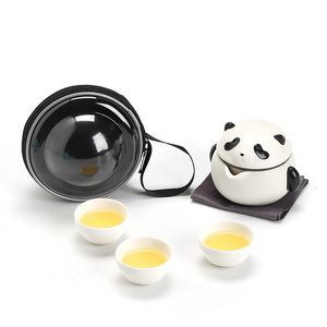 Travel Tea Set Ceramic Portable Outdoor Creative Cute Panda Set A Pot of Three Cups Chinese Tea Set