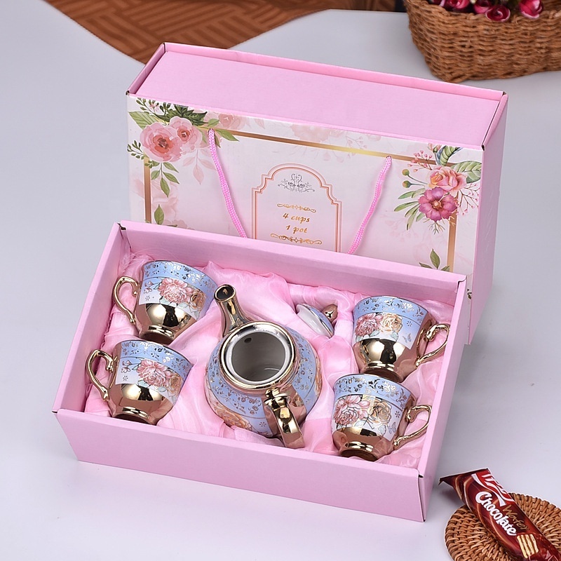 Delicate Bone china Coffee Cup Set European Vintage Tea Cup Tea Kettle Saucer Set Gift box Ceramic tea set