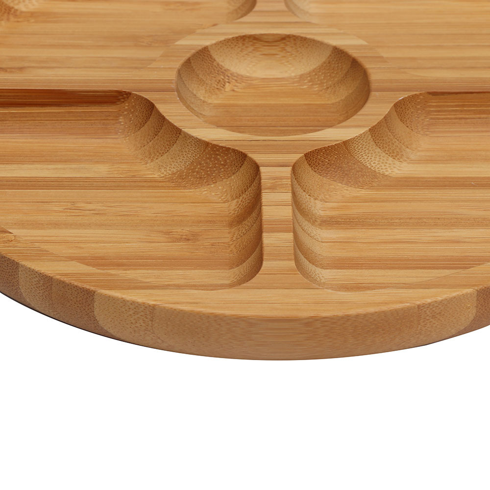 Wooden Petal Shape  Round Dinner Dessert Plate Dried Fruit Service Tray Dish Bamboo Baby Plate Set