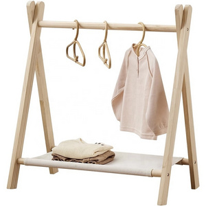 Solid Wood Free Wooden Hanger Double Wardrobe Kids Shelf Stand Clothes Hanging Rack For baby