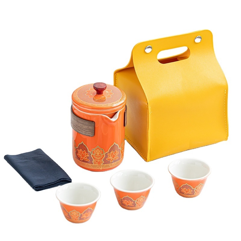 Portable Leather Tea Packaging Bag Coffee Box Tea Pot Tote Gift Bag Tea Sets Luxury Ceramic