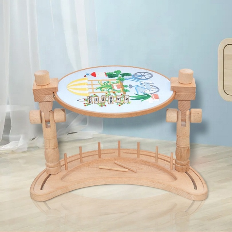 New Product Moon Bay Needlework Adjustable Cross Stitch Floor Stand 360 Degrees Rotated Beech Wood Embroidery Stand