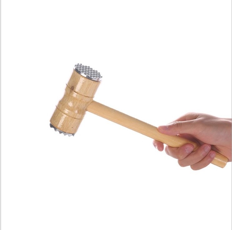 Comfortable Design Double-sided Heavy-Duty Meat Tenderizer Mallet, Meat Steak Tenderizer Hammer with Wood Handle