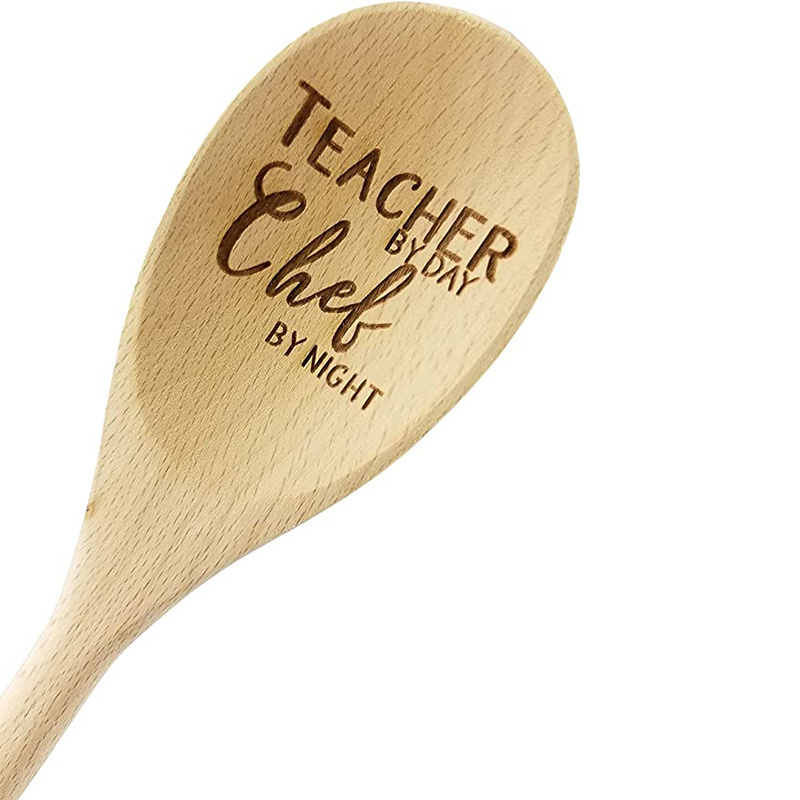 Customized Christmas Long Handle Beech Wooden Spoon For Kitchen Coffee Dessert Serving Utensils