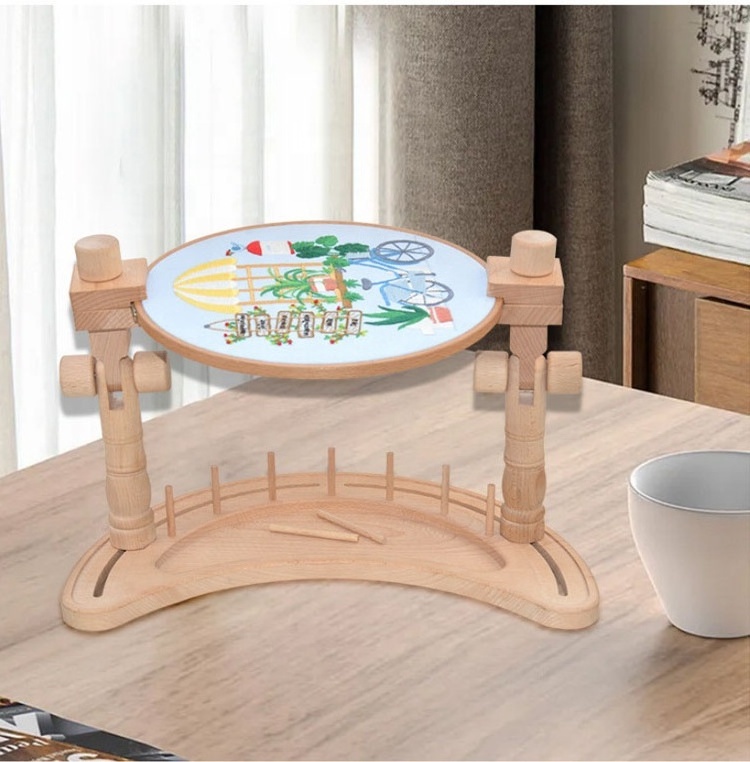 New Product Moon Bay Needlework Adjustable Cross Stitch Floor Stand 360 Degrees Rotated Beech Wood Embroidery Stand