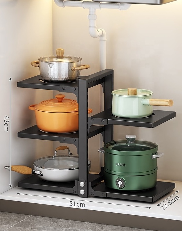 Pot and Pan Organizer Rack for under Cabinet, Heavy Duty Pot Pan Rack under Sink Organizers and Storage, Pot lid organizer