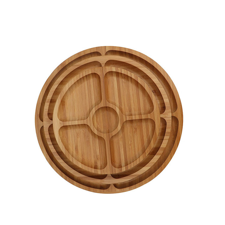 Wooden Petal Shape  Round Dinner Dessert Plate Dried Fruit Service Tray Dish Bamboo Baby Plate Set