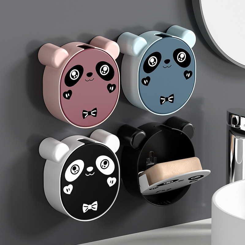 Household Luxury Cartoon Wall-mounted Soap Box Shelf Bathroom Animal Plastic Drain Soap Holder Rack With Cover