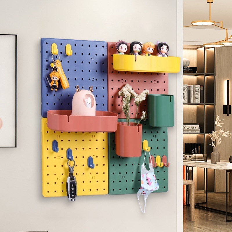 No Drilling Easy Assembly Self Adhesive Wall Mounted Organizer Plastic Tray Pegboard Shelf For Decoration Wall Shelf