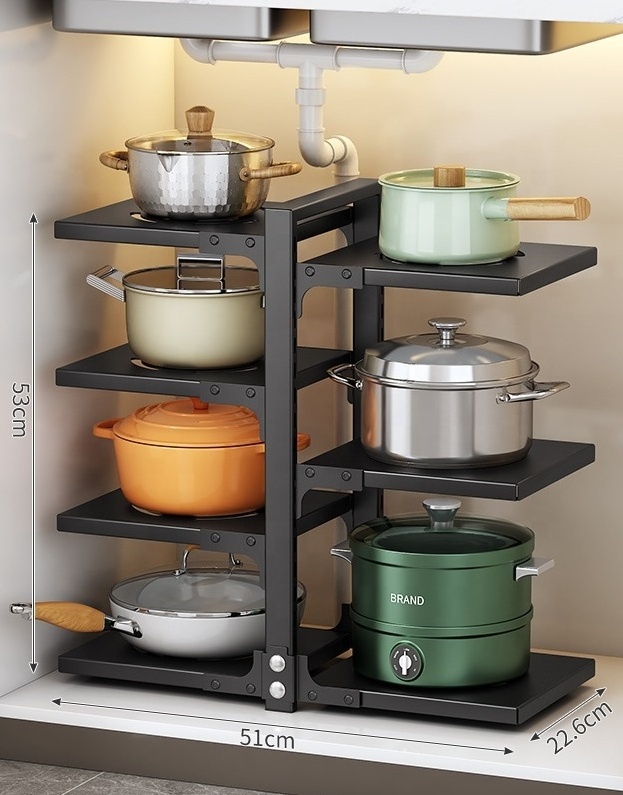 Pot and Pan Organizer Rack for under Cabinet, Heavy Duty Pot Pan Rack under Sink Organizers and Storage, Pot lid organizer