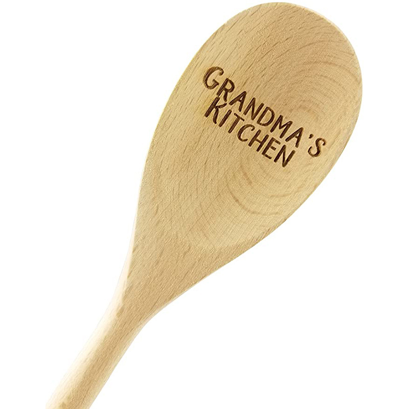 Customized Christmas Long Handle Beech Wooden Spoon For Kitchen Coffee Dessert Serving Utensils