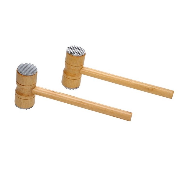 Comfortable Design Double-sided Heavy-Duty Meat Tenderizer Mallet, Meat Steak Tenderizer Hammer with Wood Handle