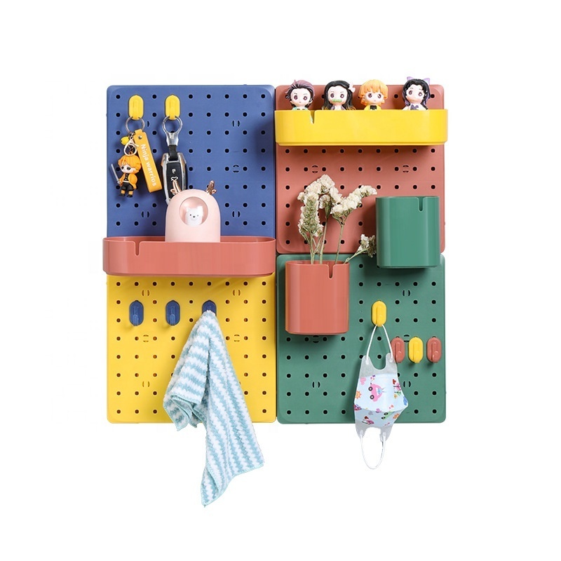 No Drilling Easy Assembly Self Adhesive Wall Mounted Organizer Plastic Tray Pegboard Shelf For Decoration Wall Shelf