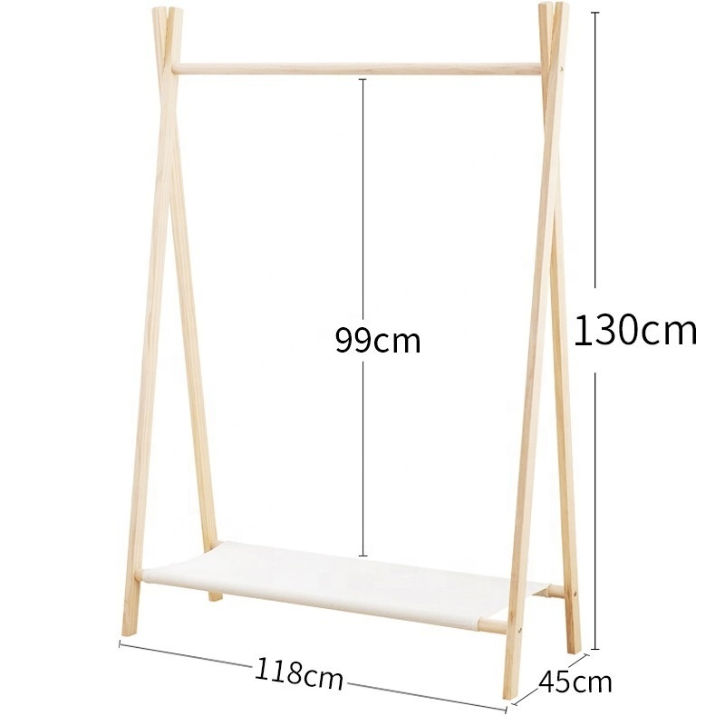 Solid Wood Free Wooden Hanger Double Wardrobe Kids Shelf Stand Clothes Hanging Rack For baby