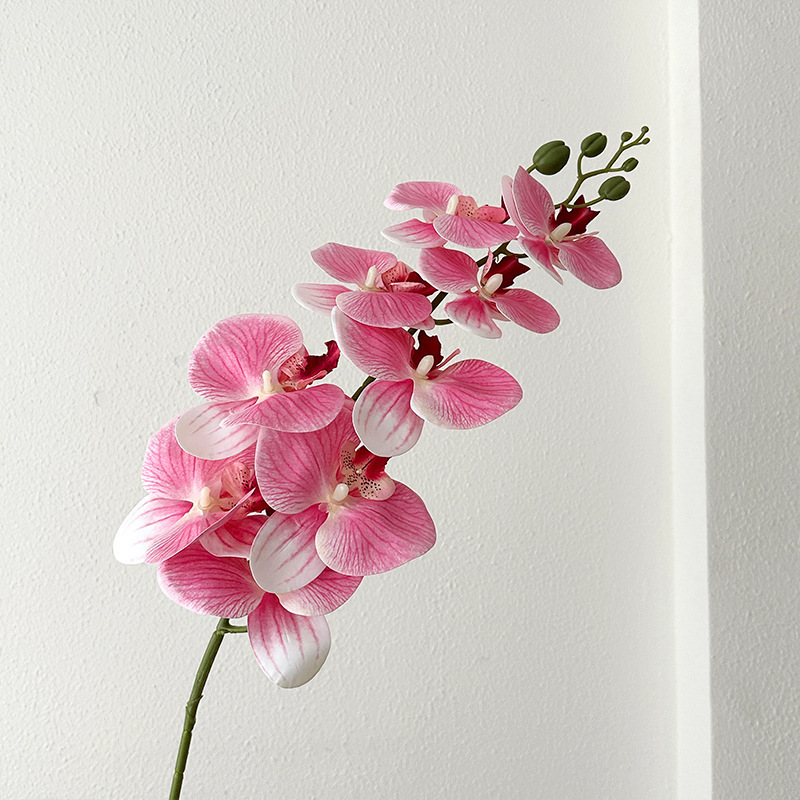 New Arrival Artificial 9 Heads Latex Phalaenopsis Faux Deep Pink Butterfly Orchids Flower For Home Hotel Living Room Decorations