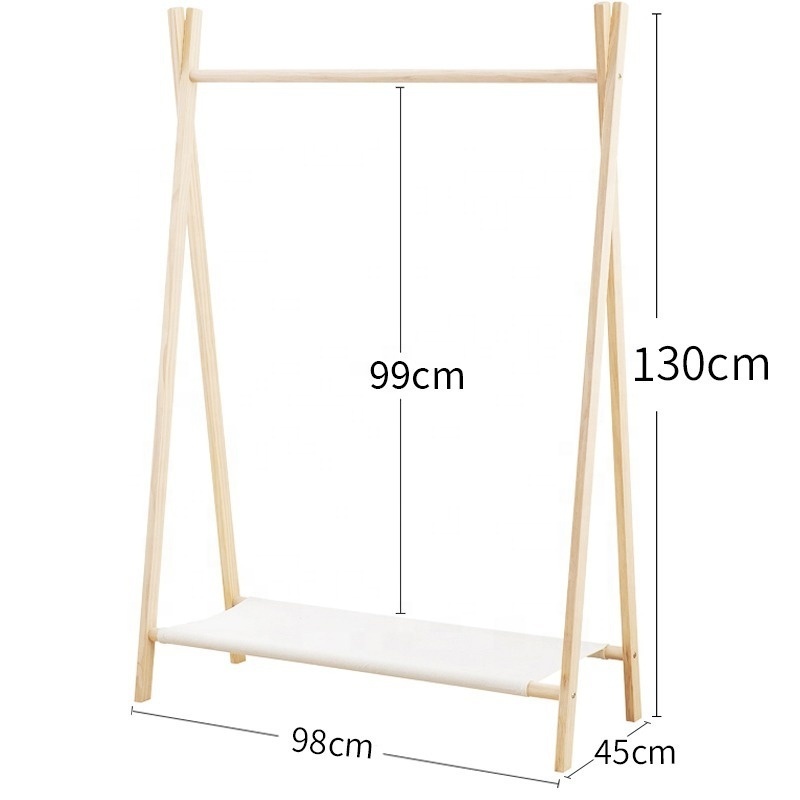 Solid Wood Free Wooden Hanger Double Wardrobe Kids Shelf Stand Clothes Hanging Rack For baby