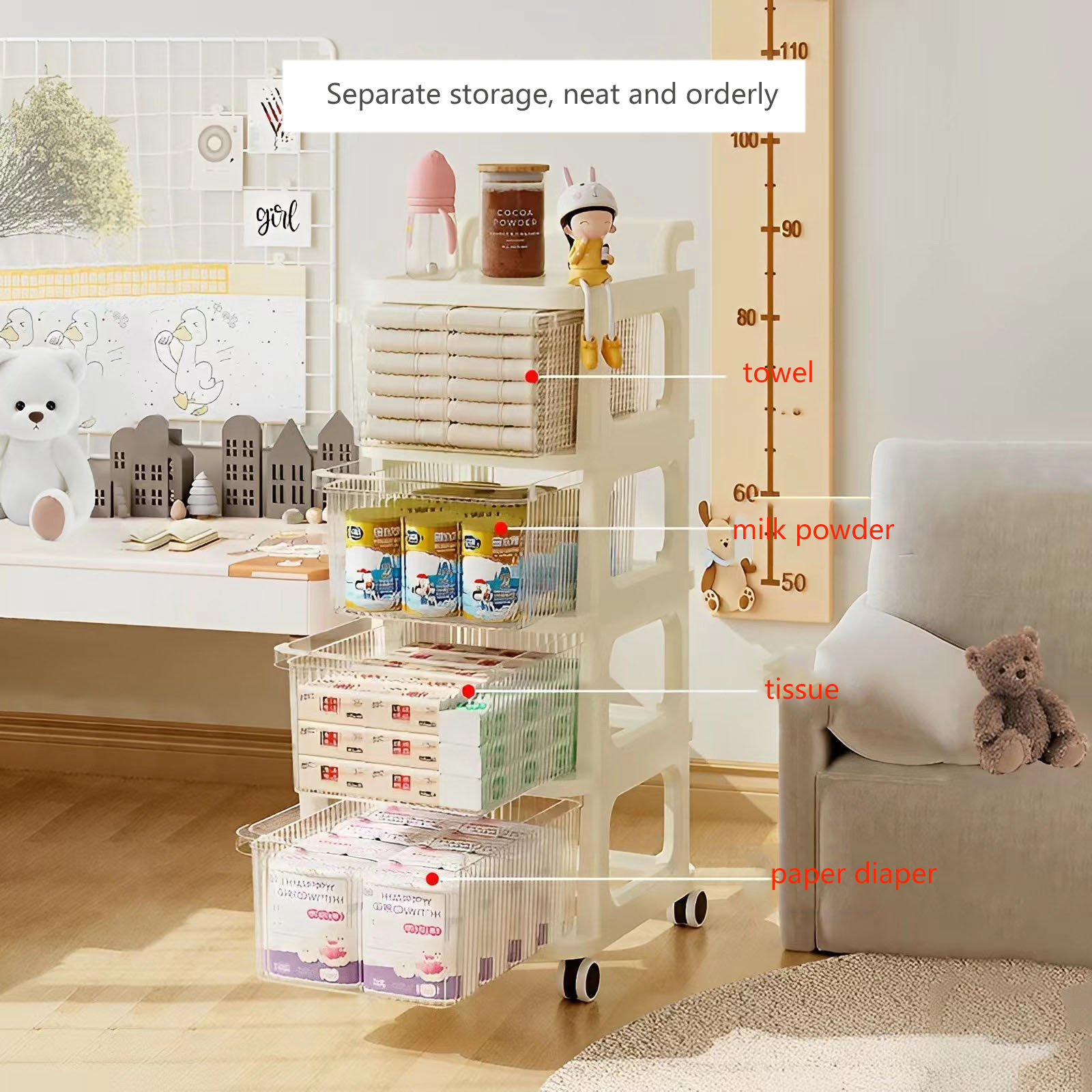 Small cart snack storage rack living room baby supplies storage cabinet multi-layer drawer style toy rack movable