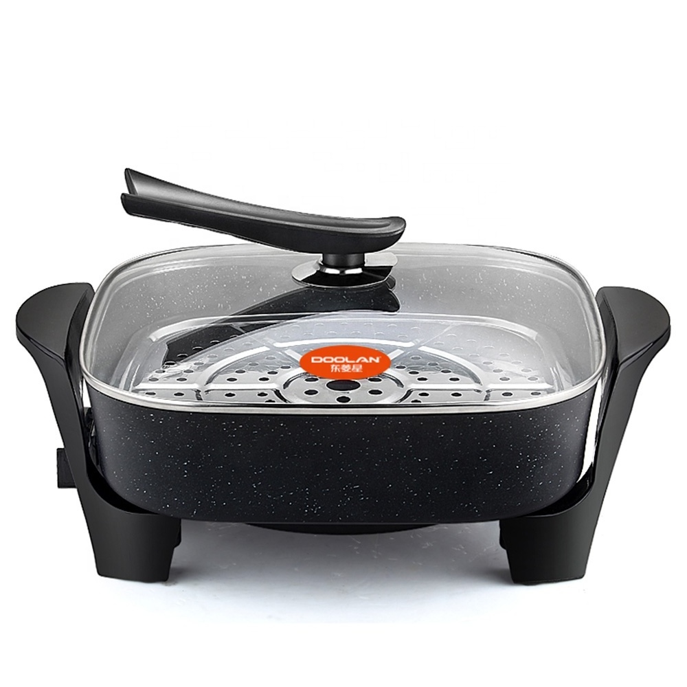 Thermostat indoor multi electric grill frying pan barbecue electric hotpot cooking hot pot pan wooden