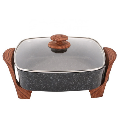 Thermostat indoor multi electric grill frying pan barbecue electric hotpot cooking hot pot pan wooden