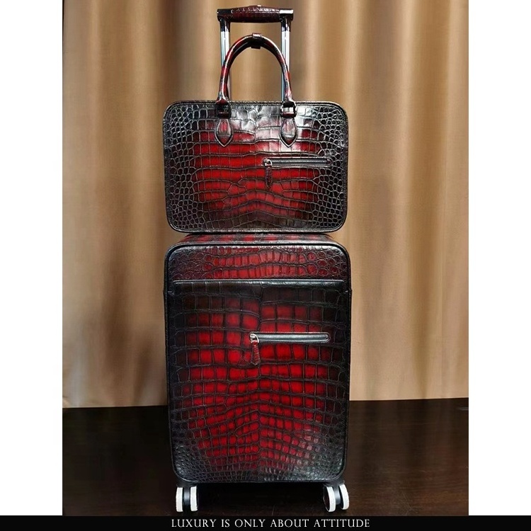 Exotic Real Leather Genuine Patina Crocodile Skin Leather Luggage Suitcase, luxury leather luggage, Suitcase Real Crocodile