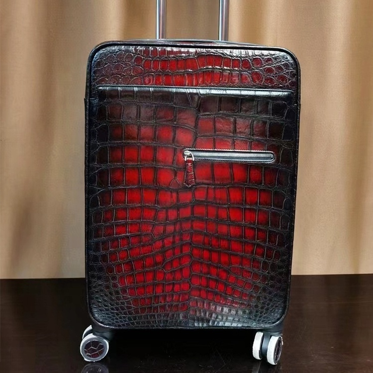 Exotic Real Leather Genuine Patina Crocodile Skin Leather Luggage Suitcase, luxury leather luggage, Suitcase Real Crocodile