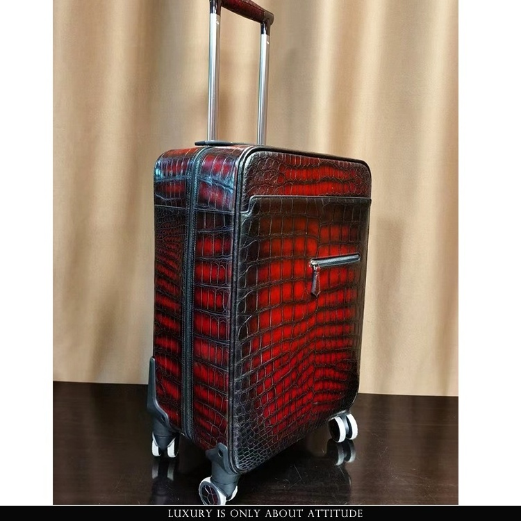 Exotic Real Leather Genuine Patina Crocodile Skin Leather Luggage Suitcase, luxury leather luggage, Suitcase Real Crocodile