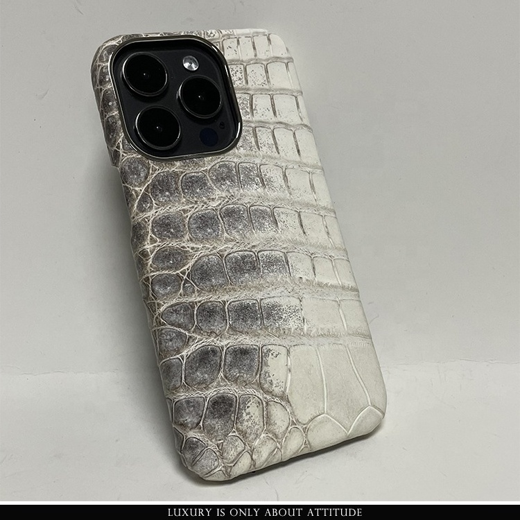 Luxury high quality genuine himalaya crocodile leather skin case for iphone 14 pro,real crocodile skin phone case