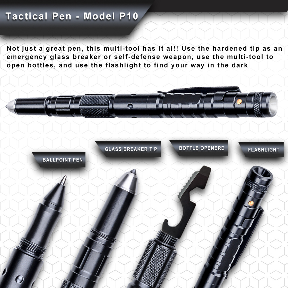 Outdoor Survival Tactical Pen Self Defense Multi Tool With LED Flashlight Tactical Pen