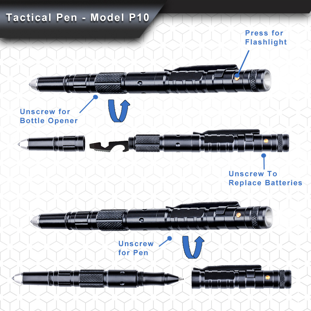 Outdoor Survival Tactical Pen Self Defense Multi Tool With LED Flashlight Tactical Pen