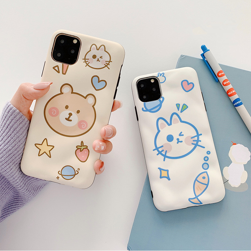 Funny Carton Hand-painted Bear/Cat Phone Case Cute Soft TPU Mobile Phone Case for iPhone 11/11Pro NEW 2020