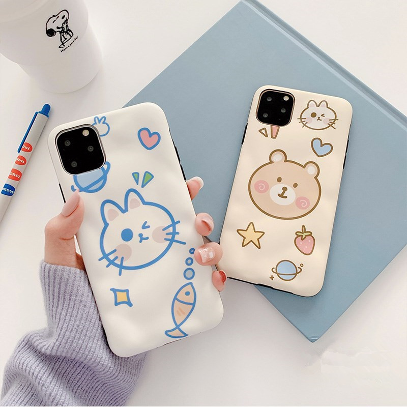 Funny Carton Hand-painted Bear/Cat Phone Case Cute Soft TPU Mobile Phone Case for iPhone 11/11Pro NEW 2020