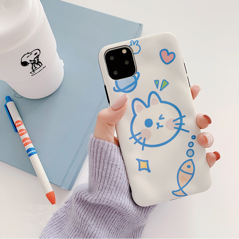 Funny Carton Hand-painted Bear/Cat Phone Case Cute Soft TPU Mobile Phone Case for iPhone 11/11Pro NEW 2020