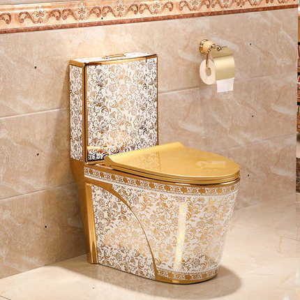 Ceramic bathroom one piece shiphonic water closet luxury silver colored gold wc toilet