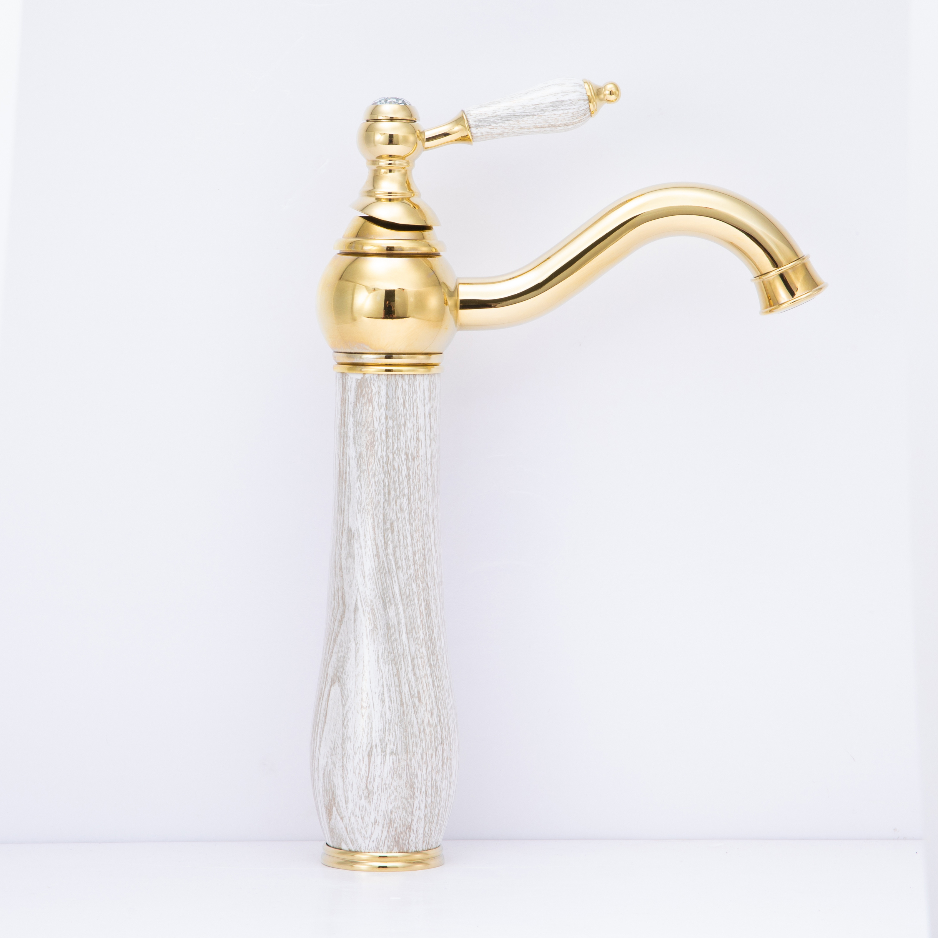 Bathroom brushed brass gold color bathroom ceramic swan faucet