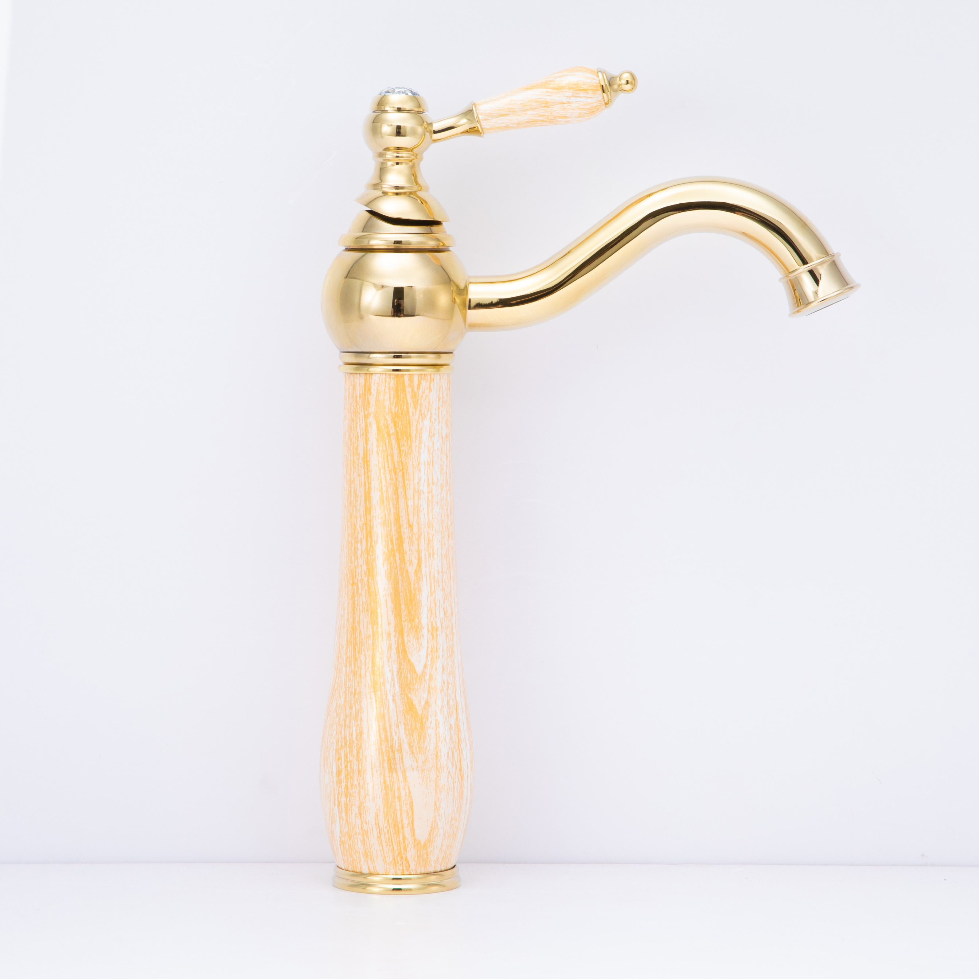 Bathroom brushed brass gold color bathroom ceramic swan faucet