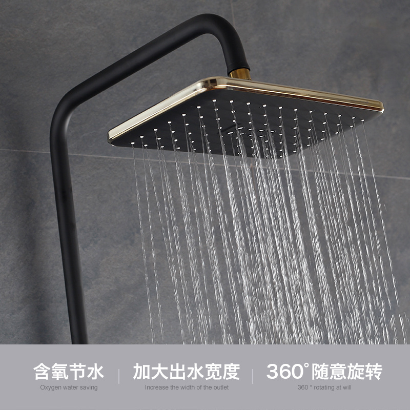 Wall mounted water saving bathroom square shape rain shower head set with concealed bathtub faucet and handheld shower