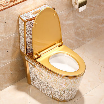 Ceramic bathroom one piece shiphonic water closet luxury silver colored gold wc toilet