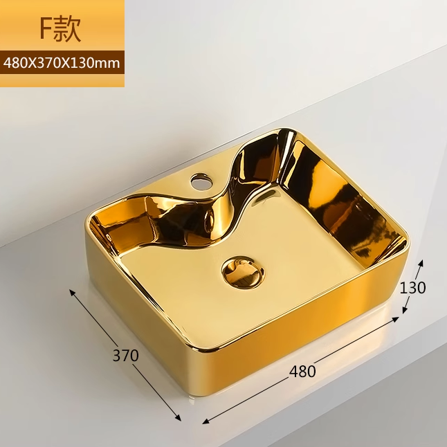 bathroom for hotel square modern counter top sink with hand art designs  gold colored ceramic sanitary wares wash basin