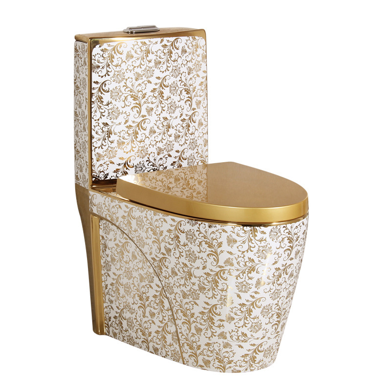 Ceramic bathroom one piece shiphonic water closet luxury silver colored gold wc toilet