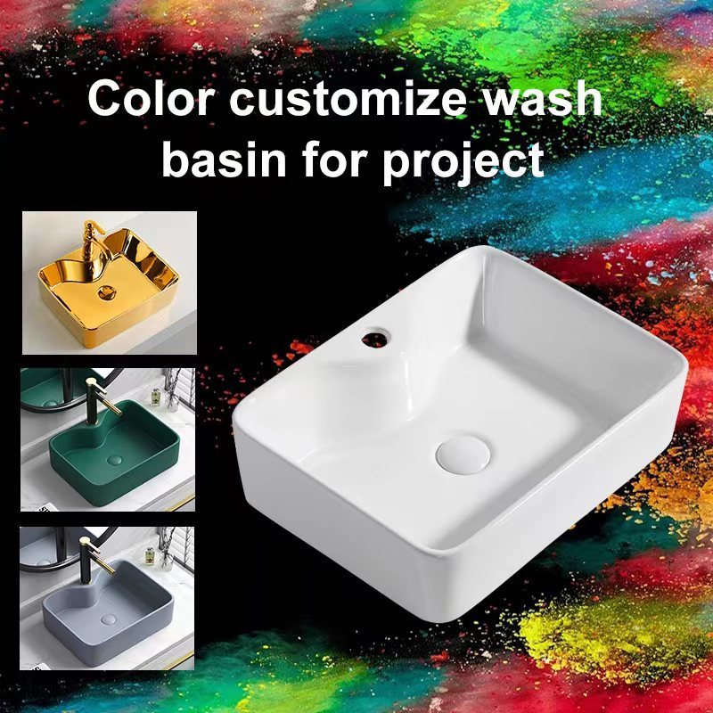 bathroom for hotel square modern counter top sink with hand art designs  gold colored ceramic sanitary wares wash basin