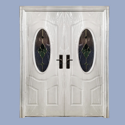 Security Door Modern Exterior Arched Double Iron Main Oval Stained Tempered Glass Entry Steel Front Entrance Door