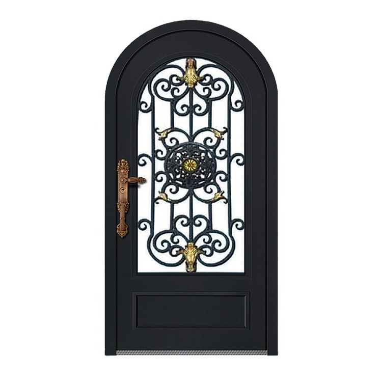 Iron Steel Security Doors and Steel Grill Window Arch Glass Antique Front House New Simple Swing Stainless Steel Tempered Glass