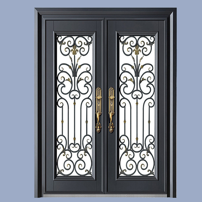 Elegant Used Security Door Iron Exterior Entry Inner Dutch Steel Metal Security Double Doors Sale With Glass For Sale