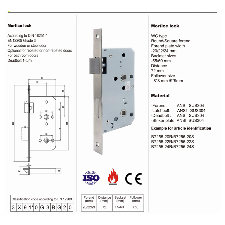 Doorplus EN Standard Stainless Steel Basckset 40/45/50/60/70/80/100mm Sash Lock Dead Bolt Lock Security Mortise Door Locks